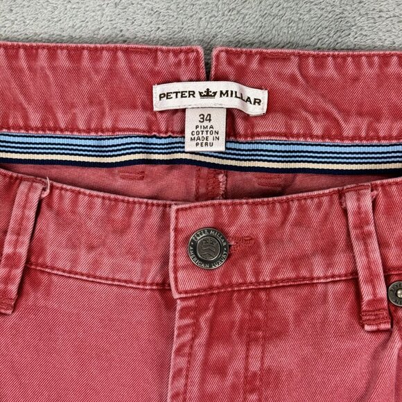 PETER MILLAR Mens Pima Cotton Washed Out Red Golf Casual Pants 34x32 - Picture 3 of 8